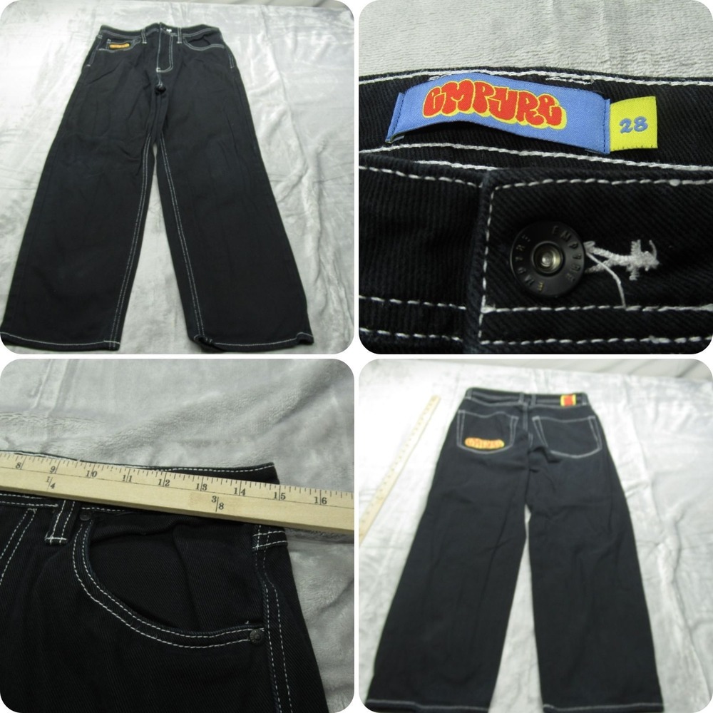 Empyre Relaxed Jeans Mens 28 Black Denim‎ Zip Fly Pockets Straight Baggy 30x26